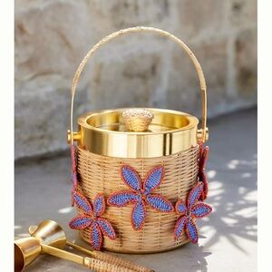 Anthropologie Gold Woven Floral Ice Bucket